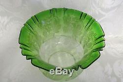 Magnificent Victorian Green Hand Blown Oil Lamp Shade 4 Duplex Fit Acid Etched