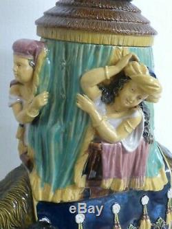 MAGNIFICENT VICTORIAN MAJOLICA OIL LAMP by WILHELM SCHILLER REDUCED PRICE