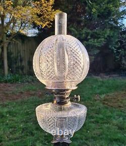 Magnificent 3 Foot Silver Plated Heavy Cut Glass Oil Lamp Walker & Hall Shade