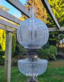 Magnificent 3 Foot Silver Plated Heavy Cut Glass Oil Lamp Walker & Hall Shade
