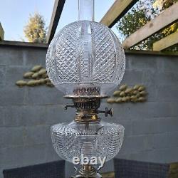 Magnificent 3 Foot Silver Plated Heavy Cut Glass Oil Lamp Walker & Hall Shade