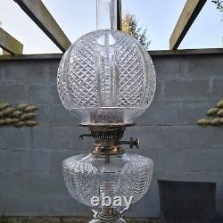 Magnificent 3 Foot Silver Plated Heavy Cut Glass Oil Lamp Walker & Hall Shade