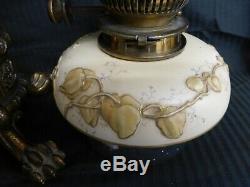 Magnificent Antique Wedgwood Orchid Oil Lamp Messengers Fittings