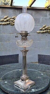 Magnificent Original Victorian Messenger Silver Plated Deep Cut Glass Oil Lamp