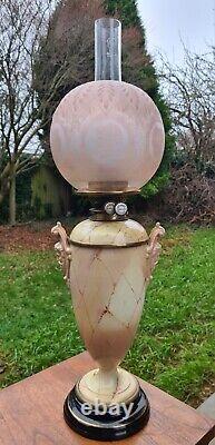 Magnificent Original Victorian Royal Worcester Base Oil Lamp Masks Shade Burner