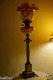 Magnificent Victorian Cranberry gilded/enameled glass oil lamp + shade