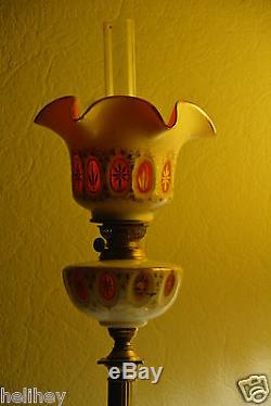 Magnificent large hand painted /enameled overlay glass Bohemian oil lamp