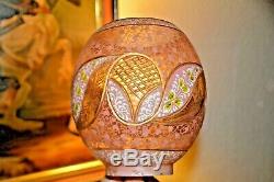 Magnificent pair of Oval Victorian Bohemian hand cut & painted oil lamp shade
