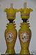Magnificent pair of very large hand painted /enameled Victorian oil lamp