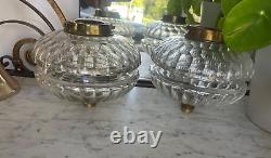 Matching pair of antique baccarat cut Evered lozenge cut oil lamp fonts