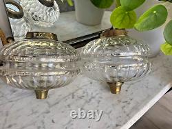 Matching pair of antique baccarat cut Evered lozenge cut oil lamp fonts