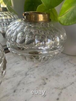 Matching pair of antique baccarat cut Evered lozenge cut oil lamp fonts