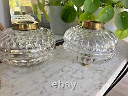 Matching pair of antique baccarat cut Evered lozenge cut oil lamp fonts