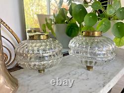 Matching pair of antique baccarat cut Evered lozenge cut oil lamp fonts