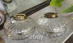 Matching pair of antique baccarat cut Evered lozenge cut oil lamp fonts