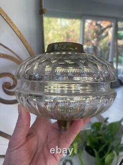 Matching pair of antique baccarat cut Evered lozenge cut oil lamp fonts