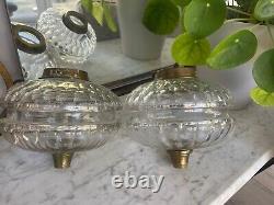 Matching pair of antique baccarat cut Evered lozenge cut oil lamp fonts