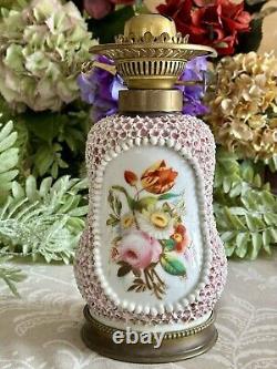 Meissen Porcelain Base Large Duplex Oil Lamp Hand-Painted Applied Flowers RARE