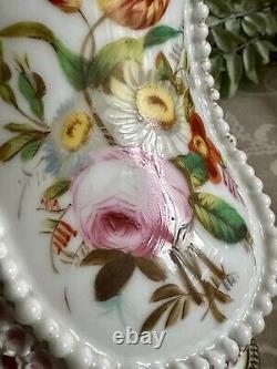 Meissen Porcelain Base Large Duplex Oil Lamp Hand-Painted Applied Flowers RARE