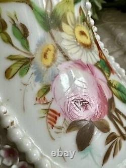 Meissen Porcelain Base Large Duplex Oil Lamp Hand-Painted Applied Flowers RARE