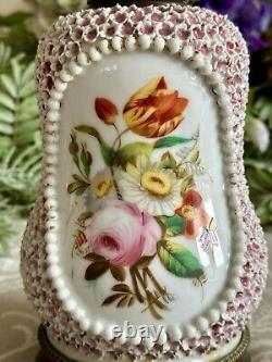 Meissen Porcelain Base Large Duplex Oil Lamp Hand-Painted Applied Flowers RARE