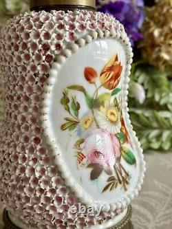 Meissen Porcelain Base Large Duplex Oil Lamp Hand-Painted Applied Flowers RARE