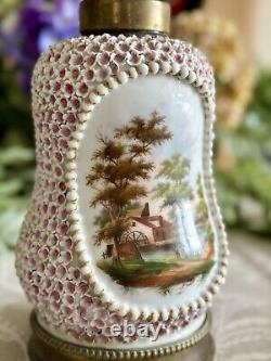 Meissen Porcelain Base Large Duplex Oil Lamp Hand-Painted Applied Flowers RARE