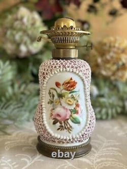 Meissen Porcelain Base Large Duplex Oil Lamp Hand-Painted Applied Flowers RARE