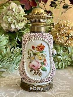 Meissen Porcelain Base Large Duplex Oil Lamp Hand-Painted Applied Flowers RARE