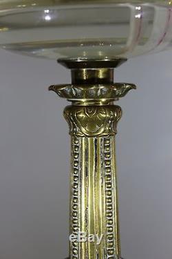 Messengers Duplex No 2 Oil Lamp Base With Cut Glass Font & Corinthian Column