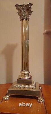 Messengers Victorian Brass Corinthian Column Oil Lamp Base, Paw Feet, 22mm, 49cm