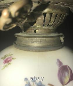Moore Bros Hand Painted Flora Antique Porcelain Cherub Converted Oil Lamp 1800s