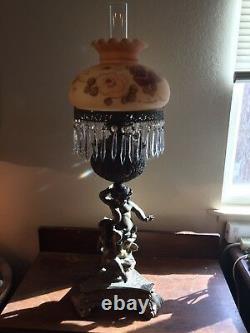 NICE Vintage Victorian L&L WMC Cherubs Oil Parlor Table Lamp Gone with the Wind