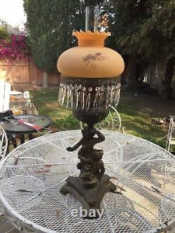 NICE Vintage Victorian L&L WMC Cherubs Oil Parlor Table Lamp Gone with the Wind