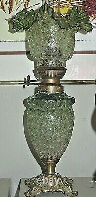 Nailsea Victorian Blue Art Glass Miniature Oil Lamp Upturned Shade V Rare & MINT