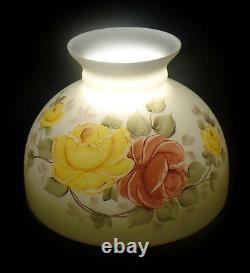New 10 Opal Glass Student Oil Lamp Shade Hand Painted Victorian Roses Scene USA