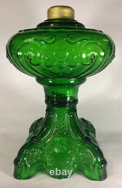 New 9 1/2 Princess Feather Dark Green Glass Oil Lamp Font, Victorian Era #PF508