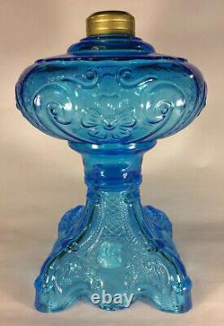 New 9 1/2 Princess Feather Light Blue Oil Kerosene Lamp Font, Victorian Era 500