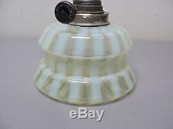 Nice Antique Victorian Period Vaseline Opalescent Glass Vertical Ribbed Oil Lamp