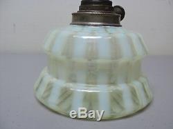 Nice Antique Victorian Period Vaseline Opalescent Glass Vertical Ribbed Oil Lamp