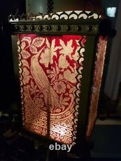 Nice Ornate Victorian Eastlake Pull Down Oil LAMP Cranberry Etched Glass & Brass