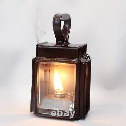 OIL LAMP HAND HELD VICTORIAN ANTIQUE c. 1880 BEVELLED GLASS & BURNER EXC COND