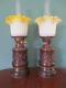 Orginal Pair Antique Victorian (c1890) Metal Oil Lamps- Satin Glass Tulip Shades
