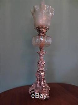Original Antique Victorian (c1870)stunning Silver Oil Lamp- Etched Tulip Shade