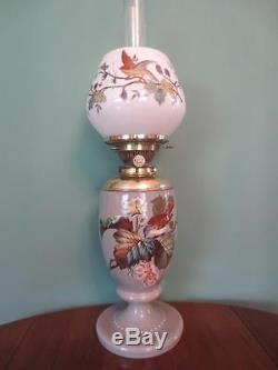 Original Antique Victorian Hinks (c1890) Painted Bird Oil Lamp- Matching Shade