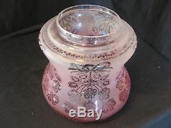 ORIGINAL VICTORIAN 4ins Fit CRANBERRY ETCHED OIL LAMP TULIP SHADE
