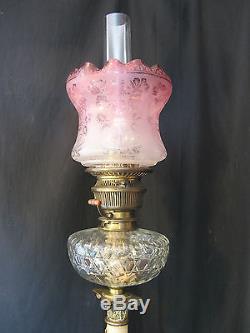 ORIGINAL VICTORIAN 4ins Fit CRANBERRY ETCHED OIL LAMP TULIP SHADE