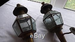 ORIGINAL VICTORIAN BRASS OIL CARRIAGE LAMP WITH LEADED GLASS pls. See photos &