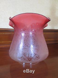 ORIGINAL VICTORIAN CRANBERRY DUPLEX OIL LAMP COMPLETE WITH VICTORIAN SHADE