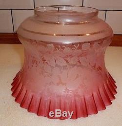 ORIGINAL VICTORIAN CRANBERRY ETCHED 4 inch fit OIL LAMP SHADE